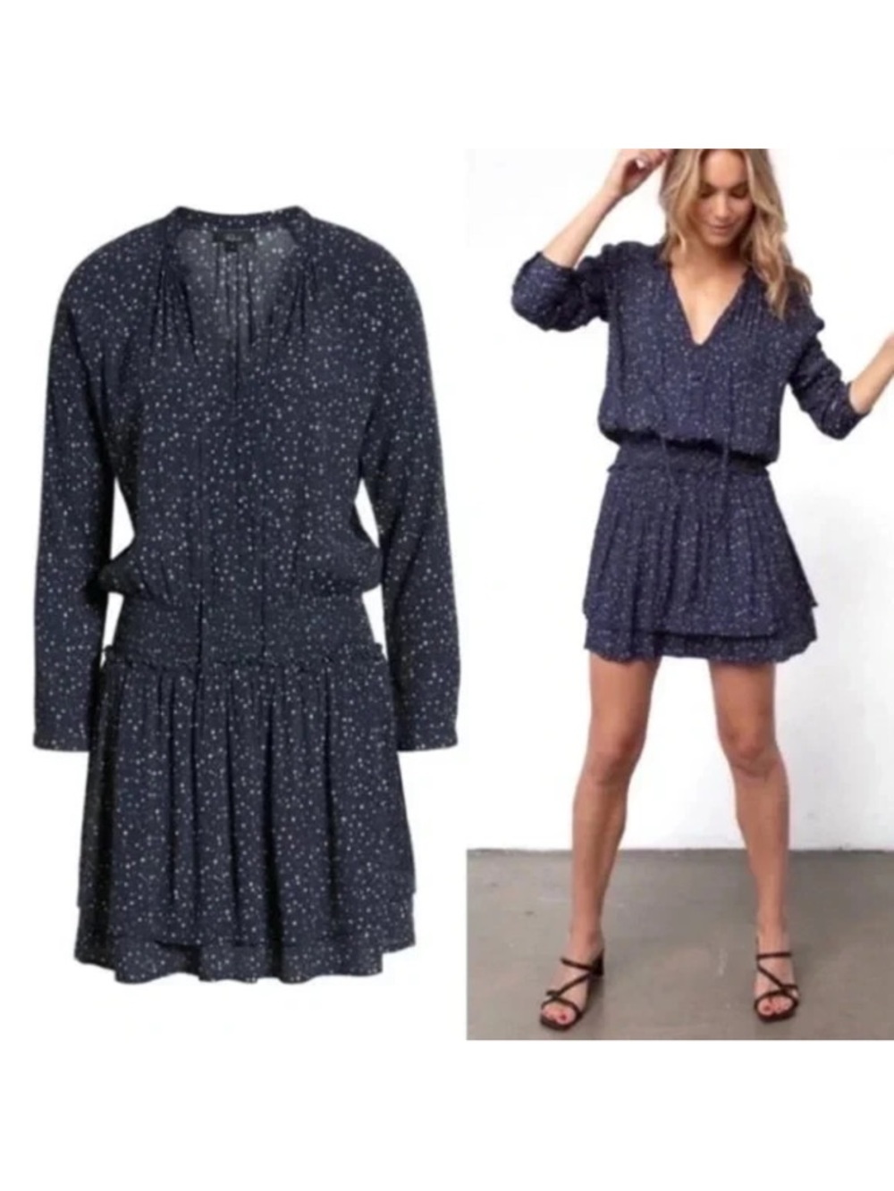 Rails Jasmine Star Navy V‑Neck Long Sleeve Mini Dress sz S